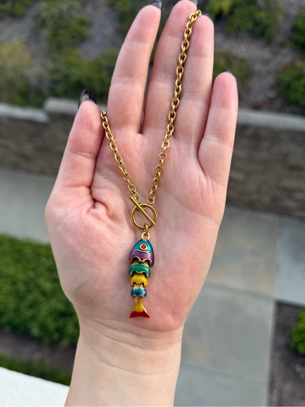 Multicolor Fish Pendant Toggle Necklace - Picture 3 of 3